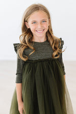 Mila & Rose ® Olive Shimmer 3/4 Sleeve Tutu Dress - 