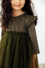 Mila & Rose ® Olive Shimmer 3/4 Sleeve Tutu Dress - 