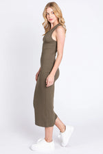 PinkBlush Olive Sleeveless Ribbed Fitted Maternity Midi Dress - 