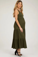 PinkBlush Olive Sleeveless Scoop Back Tiered Maternity Maxi Dress - 