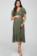 Olive Smocked Ruffle Maternity Dress - Day Dress, One-piece garment, Waist, Cocktail dress, Ruffle | Everetts Place