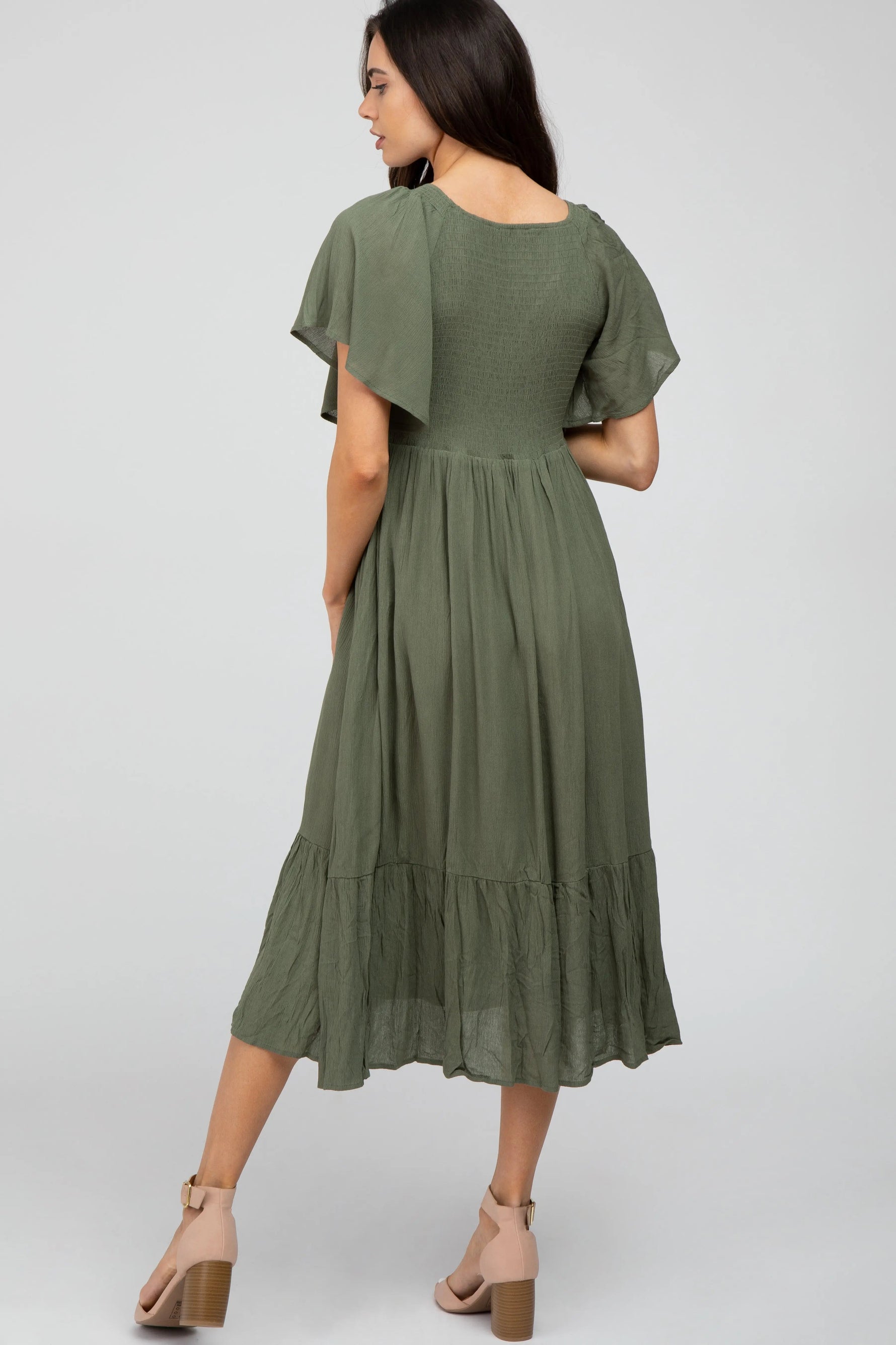 PinkBlush Olive Smocked Ruffle Maternity Dress - 