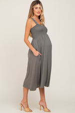 PinkBlush Olive Smocked Ruffle Strap Maternity Midi Dress Everetts Place