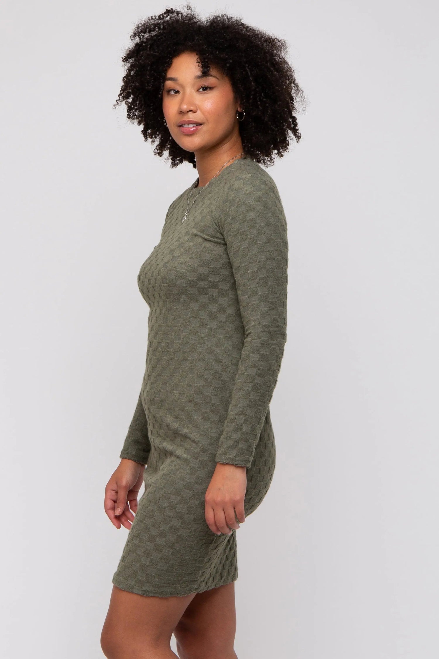 PinkBlush Olive Soft Brushed Knit Long Sleeve Dress - 