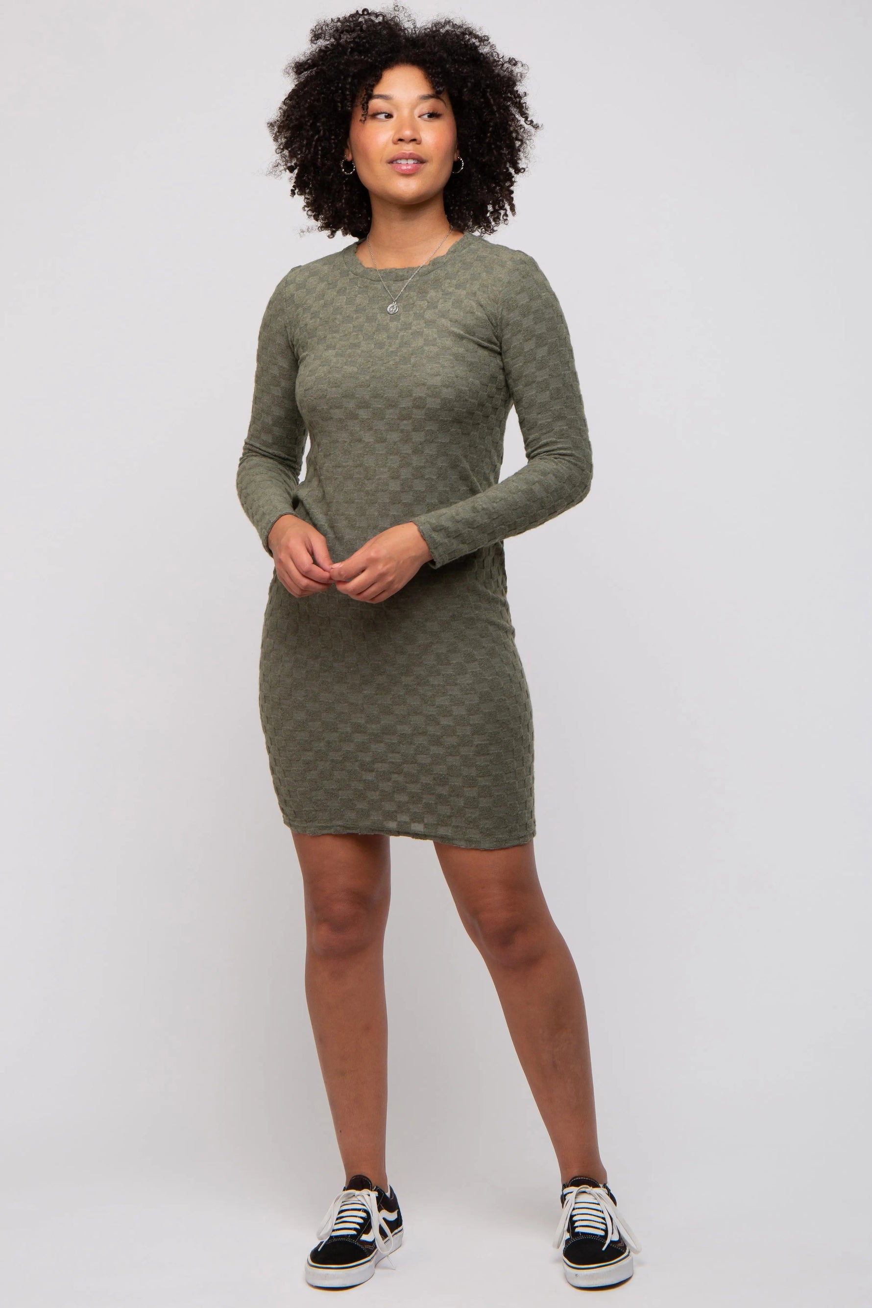 PinkBlush Olive Soft Brushed Knit Long Sleeve Dress - 
