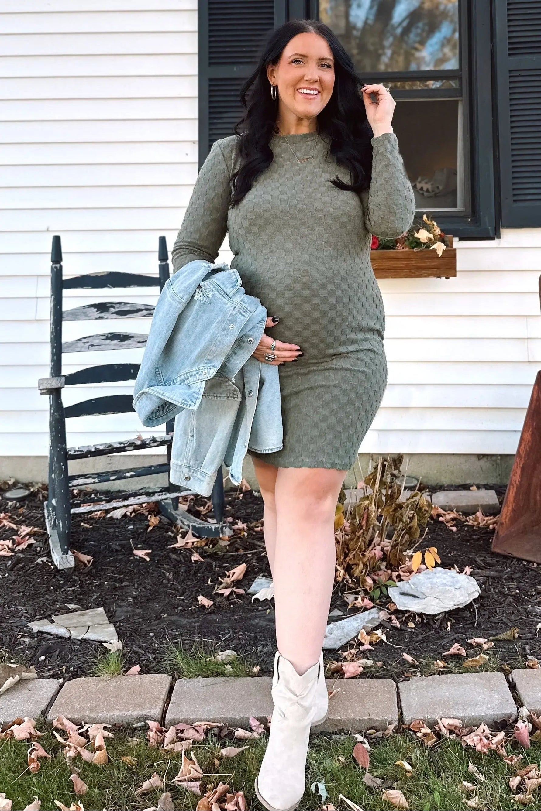 PinkBlush Olive Soft Brushed Knit Long Sleeve Maternity Dress - 