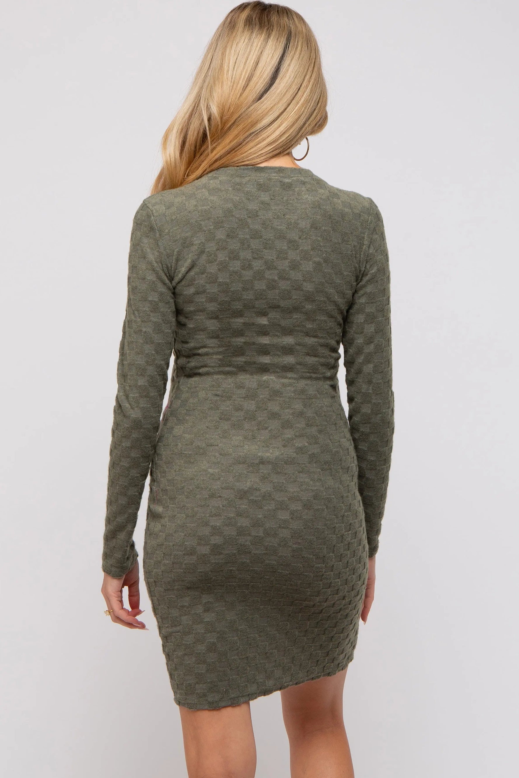 PinkBlush Olive Soft Brushed Knit Long Sleeve Maternity Dress - 