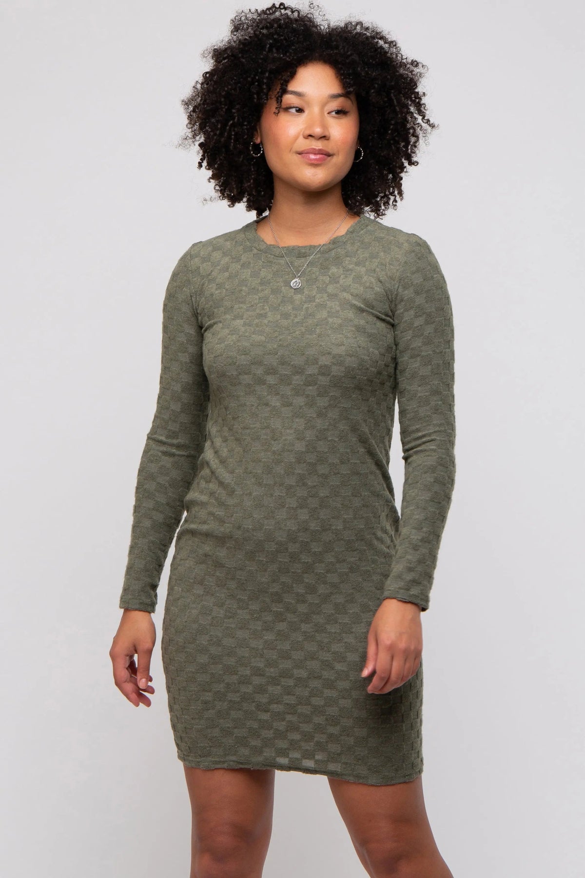 PinkBlush Olive Soft Brushed Knit Long Sleeve Maternity Dress - 