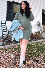 PinkBlush Olive Soft Brushed Knit Long Sleeve Maternity Dress - 
