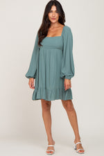 PinkBlush Olive Square Neck Puff Long Sleeve Dress - 