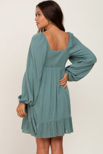 PinkBlush Olive Square Neck Puff Long Sleeve Maternity Dress - 