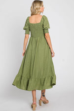 PinkBlush Olive Square Neck Smocked Short Sleeve Midi Dress - 