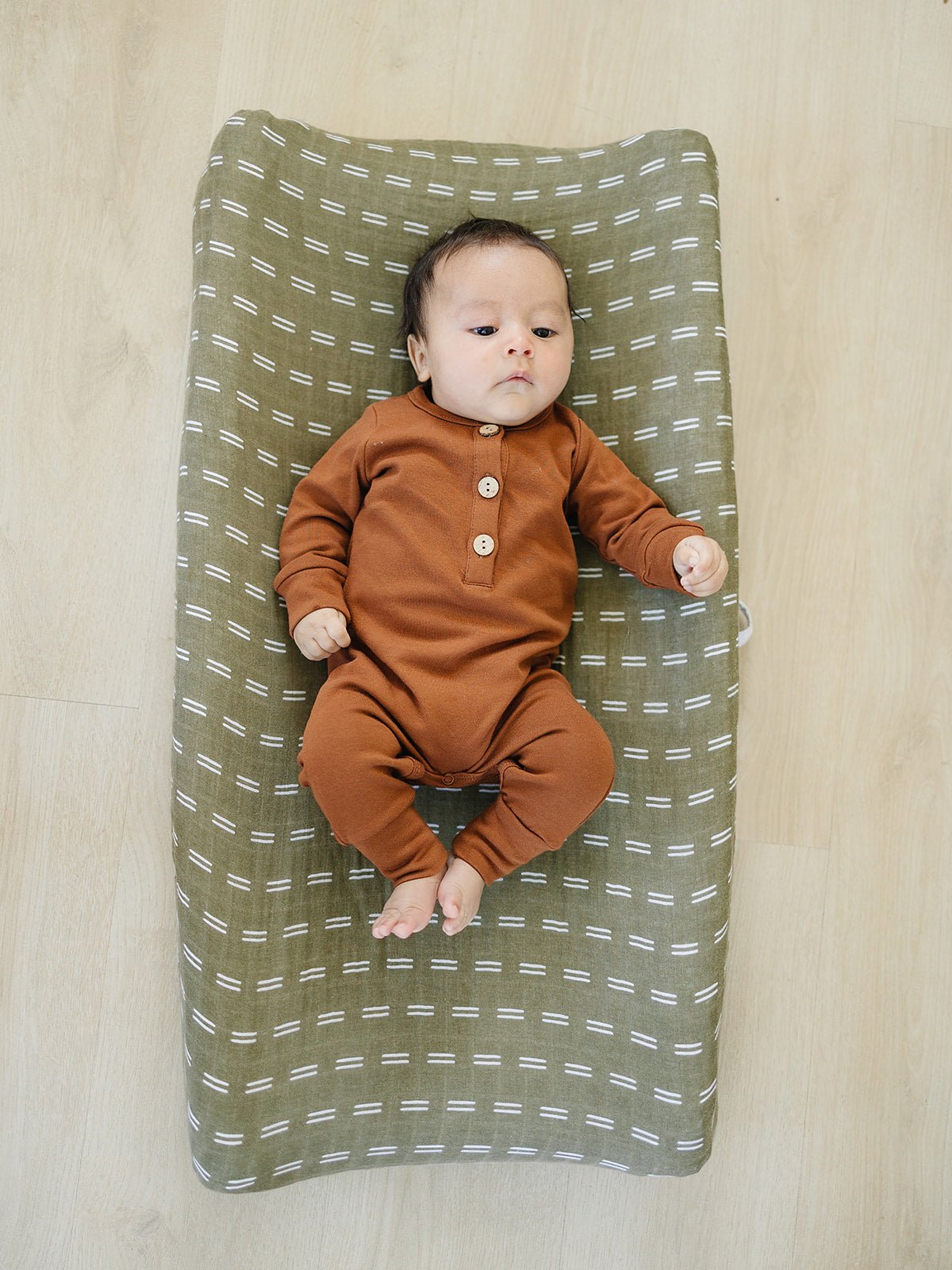 Mebie Baby Olive Strokes Muslin Changing Pad Cover - 
