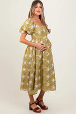 PinkBlush Olive Textured Maternity Midi Dress - 