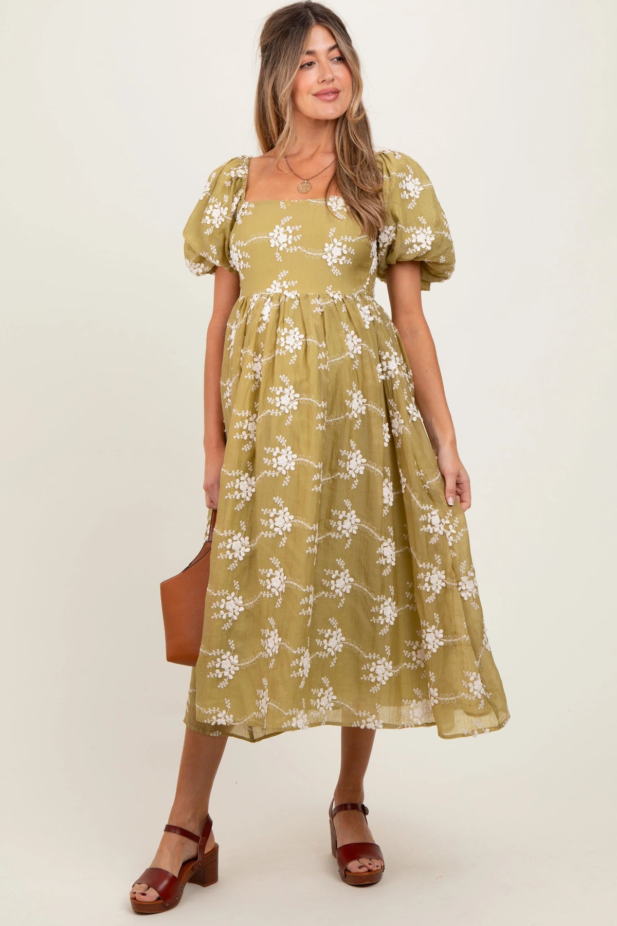 PinkBlush Olive Textured Maternity Midi Dress - 