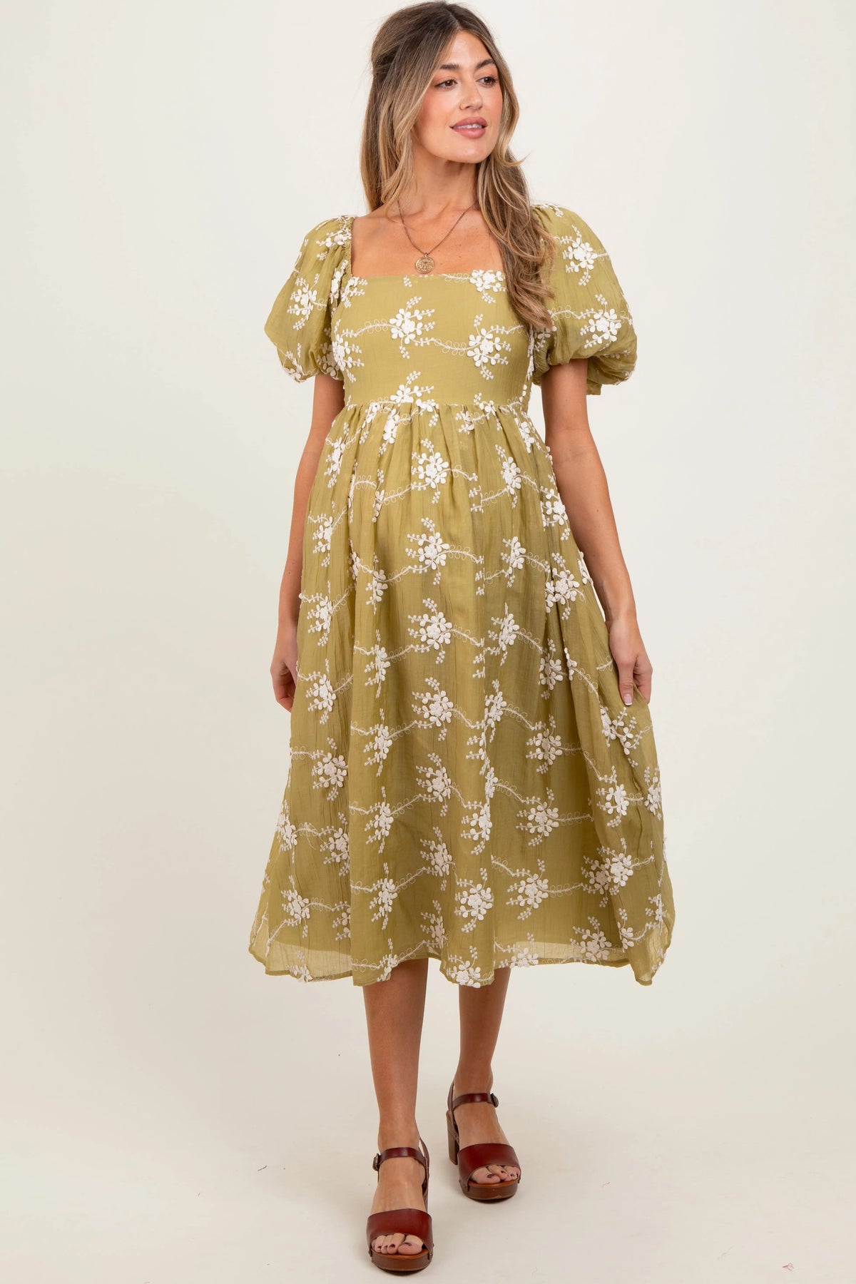 Olive Textured Maternity Midi Dress - Sleeve, Dress, Day Dress, One-piece garment, Fashion | Everetts Place