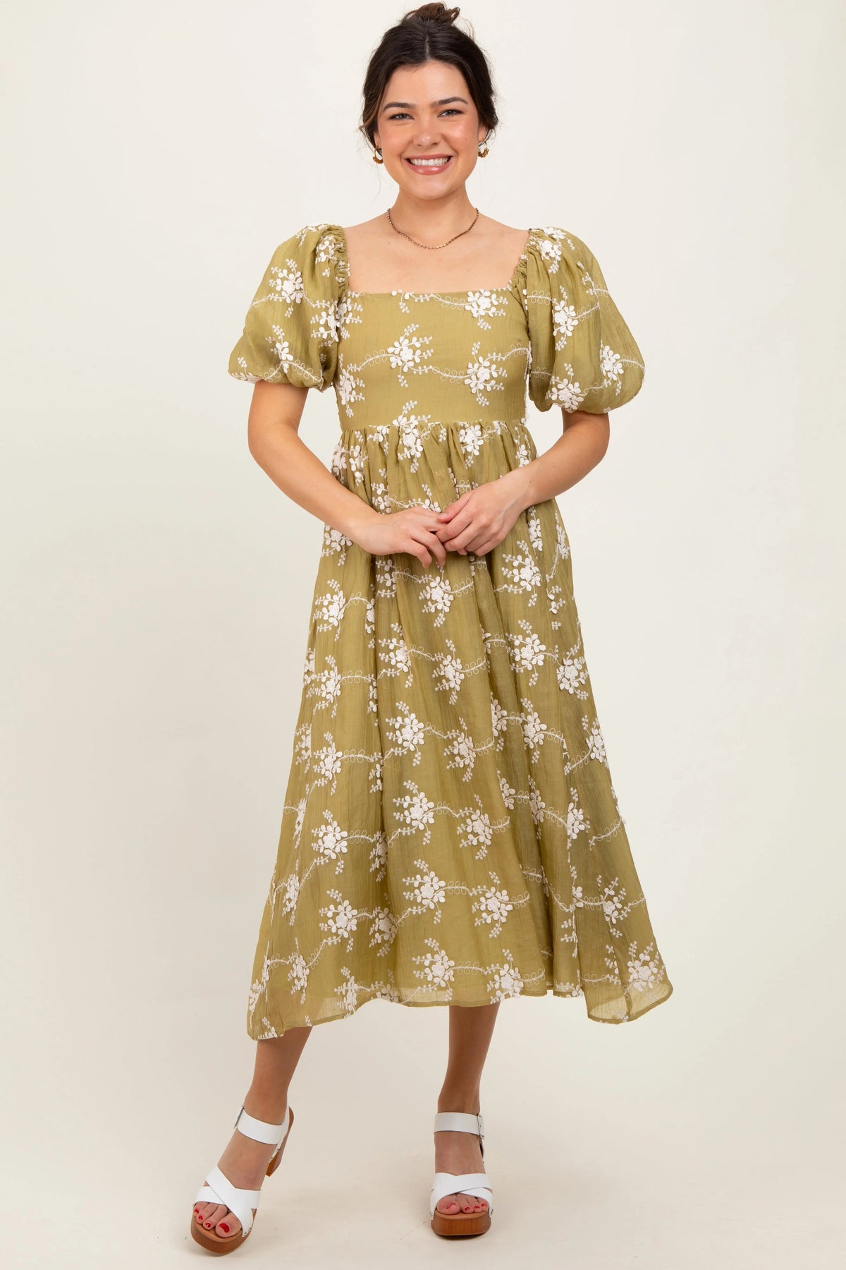 PinkBlush Olive Textured Maternity Midi Dress - 