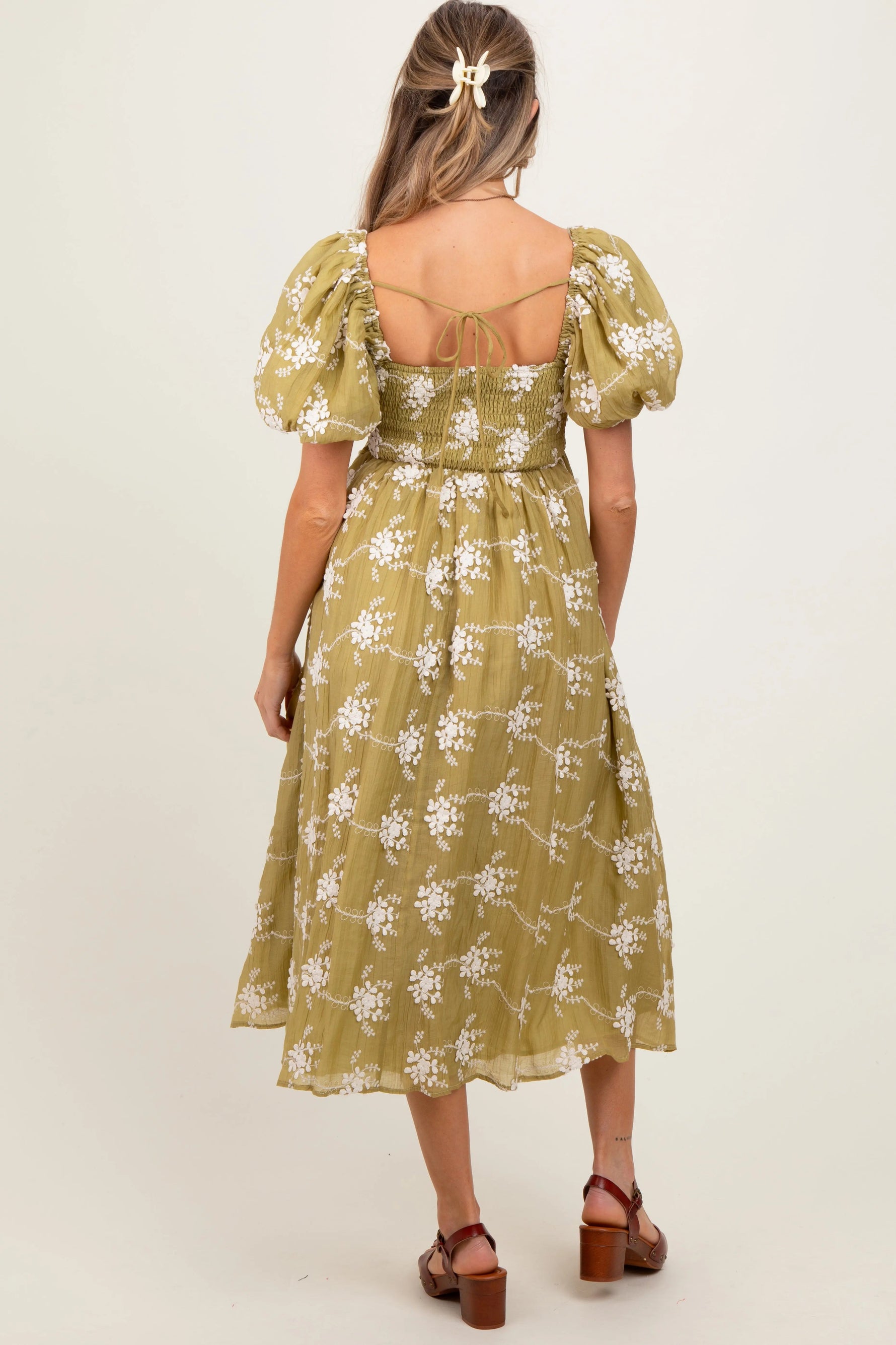 PinkBlush Olive Textured Maternity Midi Dress - 