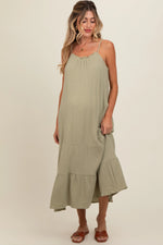 Olive Tiered Hem Maternity Midi Dress - Person, Dress, Shoe, Sandal | Everetts Place