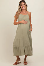 PinkBlush Olive Tiered Hem Maternity Midi Dress - 