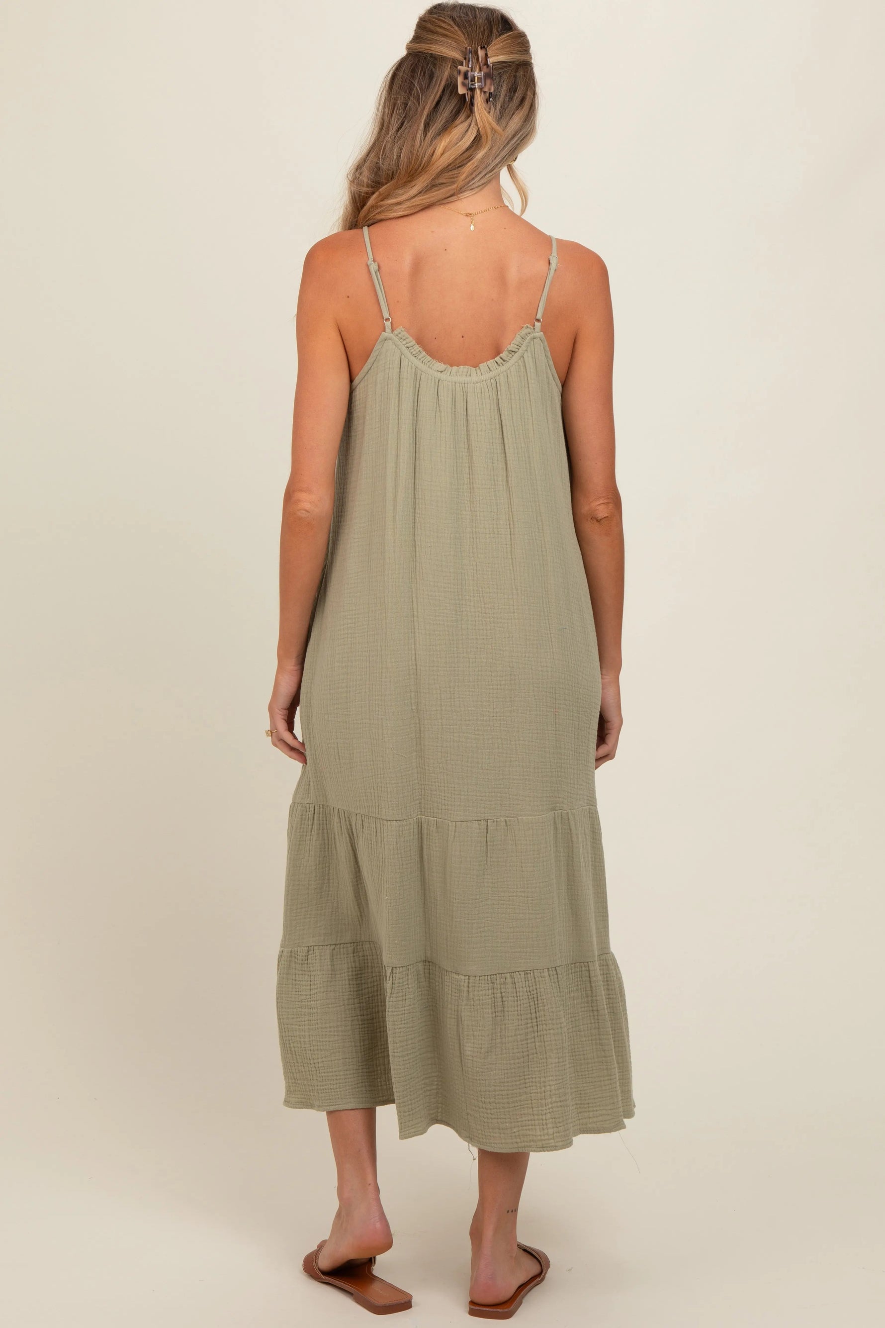 PinkBlush Olive Tiered Hem Maternity Midi Dress - 