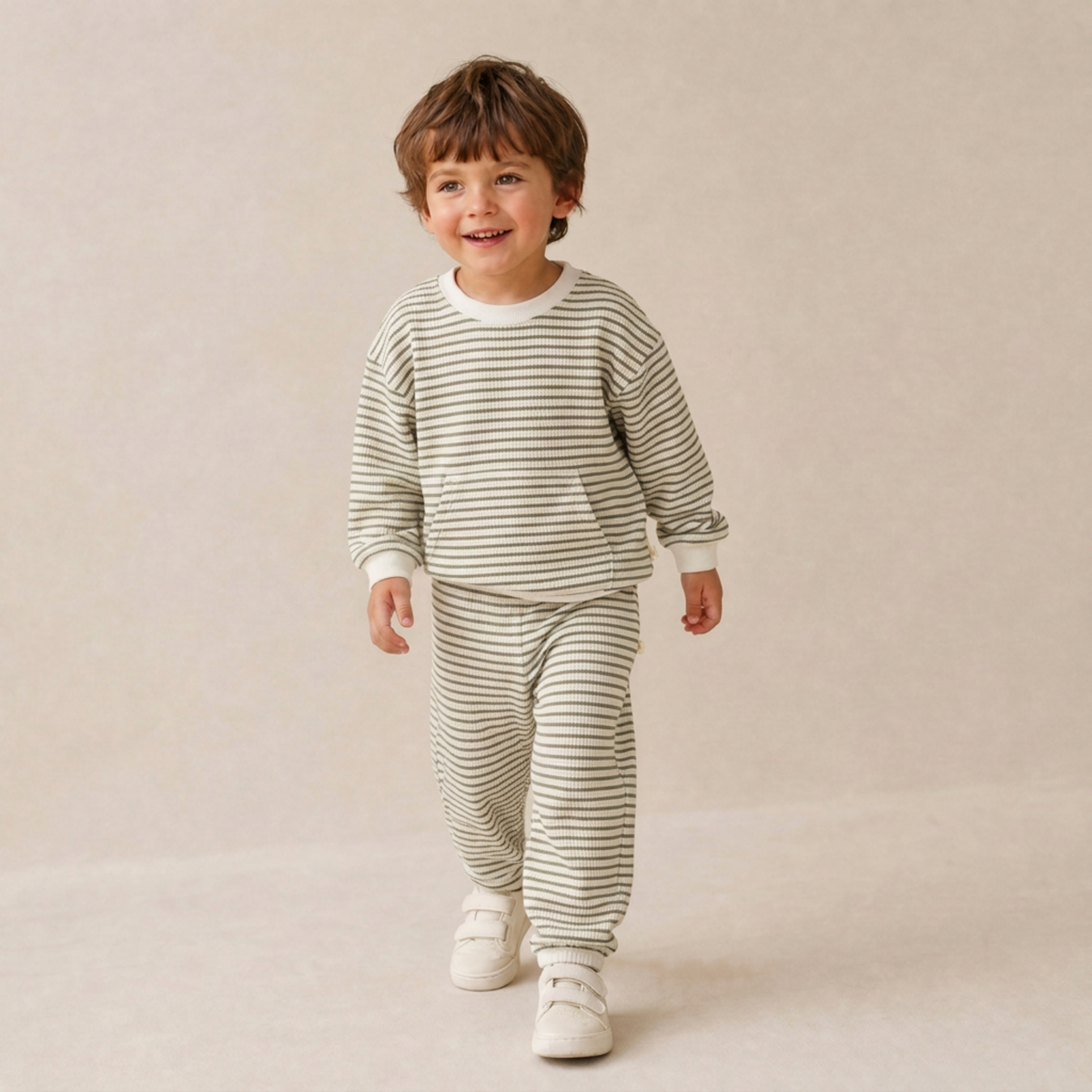 Organic Tee & Pant Slouch Set - Olive Stripes by Makemake Organics
