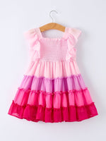 Rylee Faith Designs Ombre Ruffle Dress for Girls – Pink Gradient Layers - 