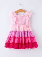 Rylee Faith Designs Ombre Ruffle Dress for Girls – Pink Gradient Layers - 
