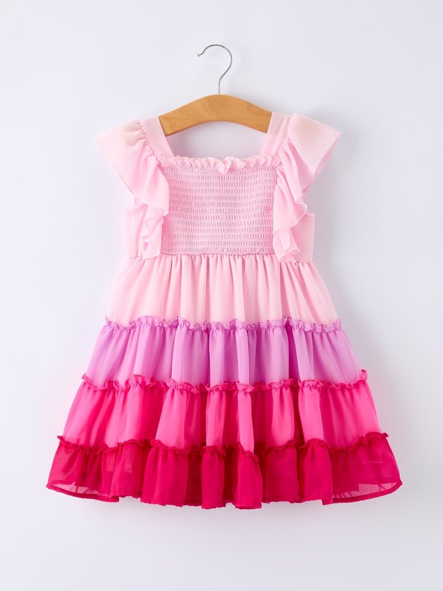 Rylee Faith Designs Ombre Ruffle Dress for Girls – Pink Gradient Layers - 