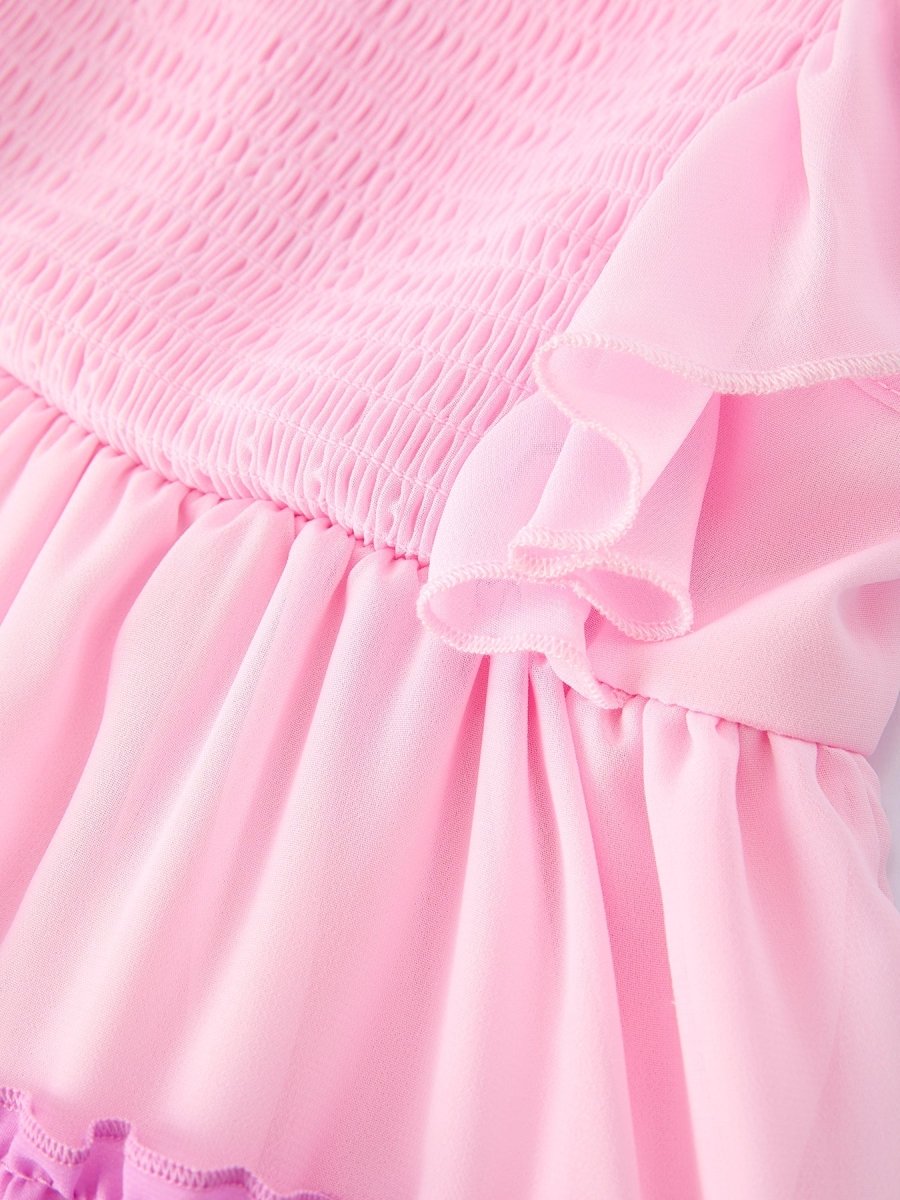 Rylee Faith Designs Ombre Ruffle Dress for Girls – Pink Gradient Layers - 