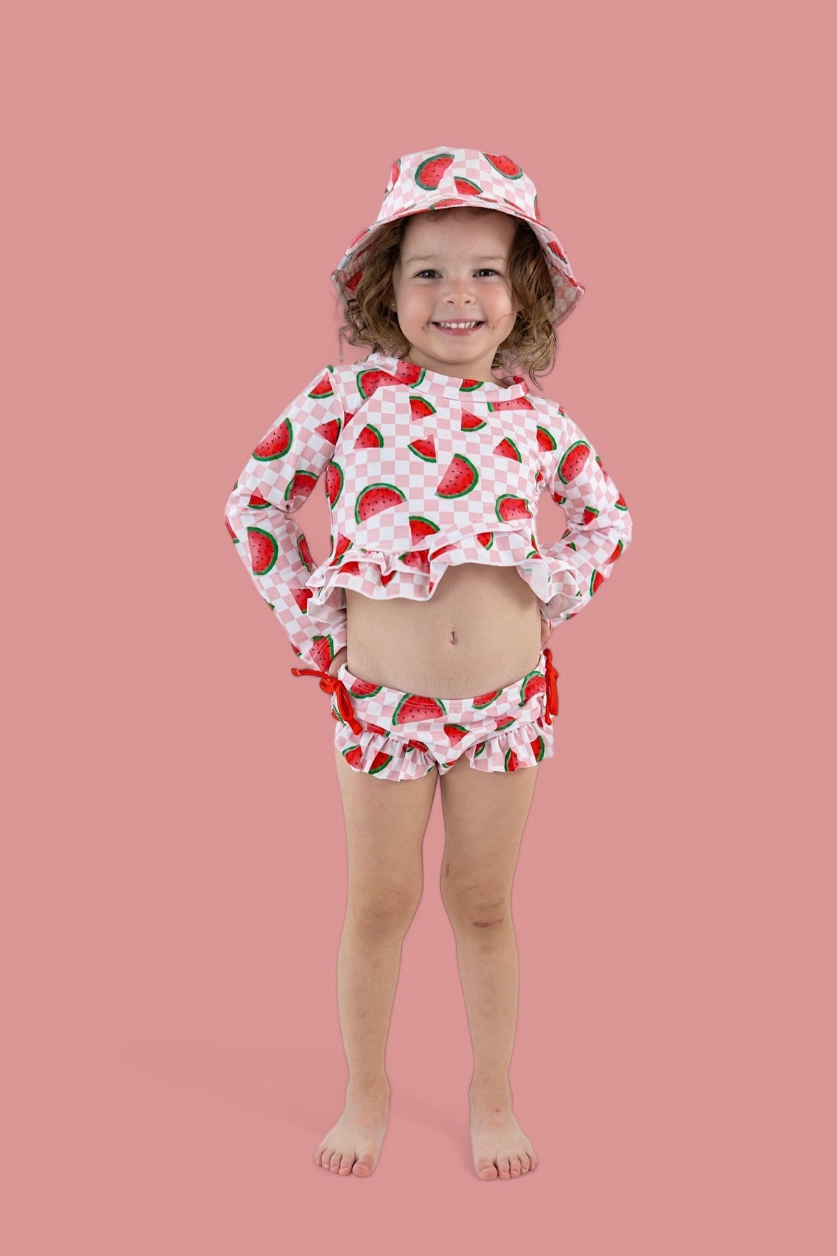 DREAM BIG LITTLE CO ONE IN A MELON DREAM TWO PIECE RASH GUARD RUFFLE SWIM SUITEveretts Place