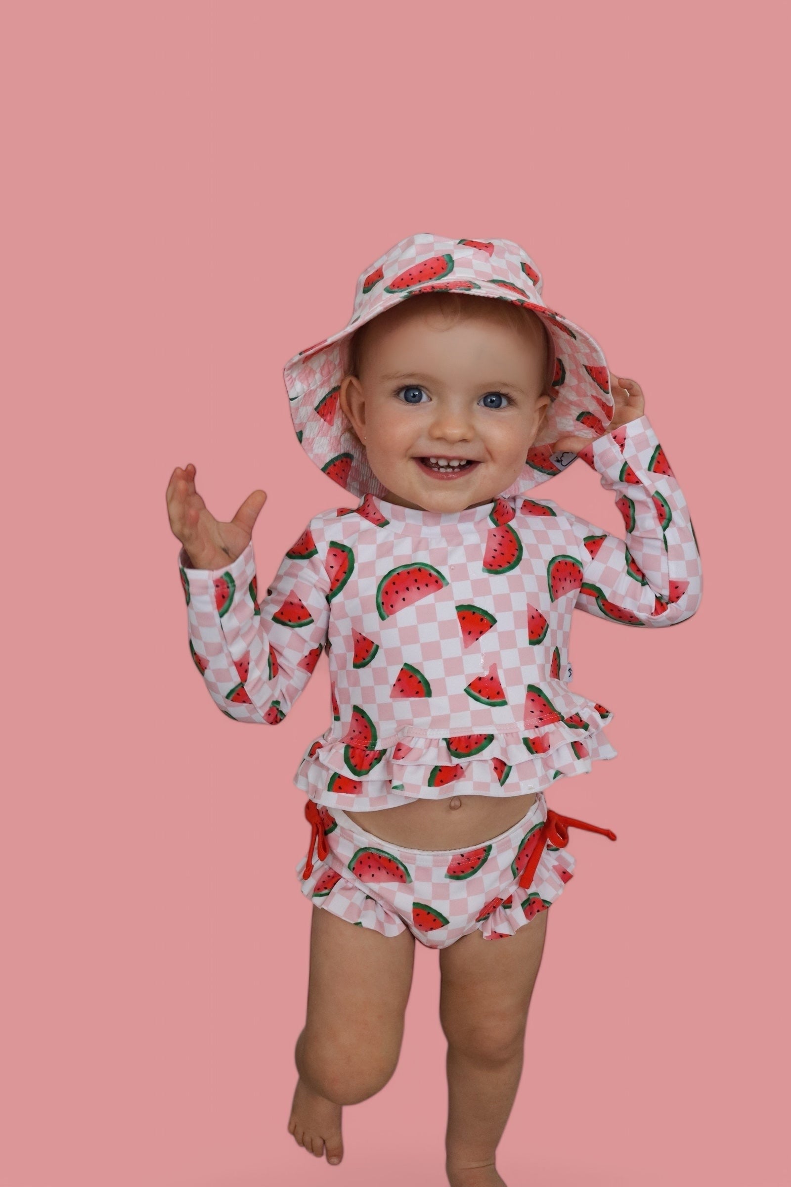 DREAM BIG LITTLE CO ONE IN A MELON DREAM TWO PIECE RASH GUARD RUFFLE SWIM SUITEveretts Place