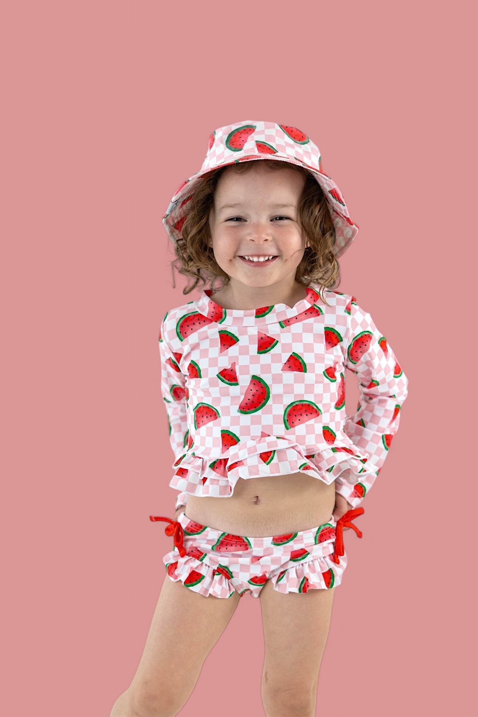 DREAM BIG LITTLE CO ONE IN A MELON DREAM TWO PIECE RASH GUARD RUFFLE SWIM SUITEveretts Place