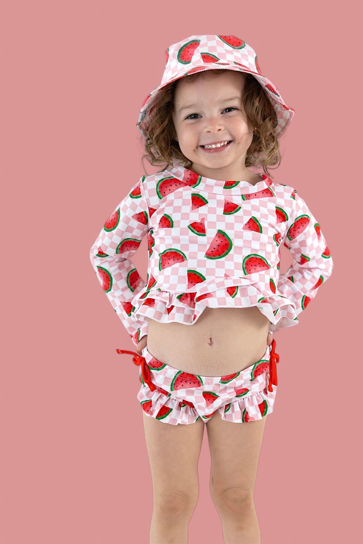 DREAM BIG LITTLE CO ONE IN A MELON DREAM TWO PIECE RASH GUARD RUFFLE SWIM SUITEveretts Place