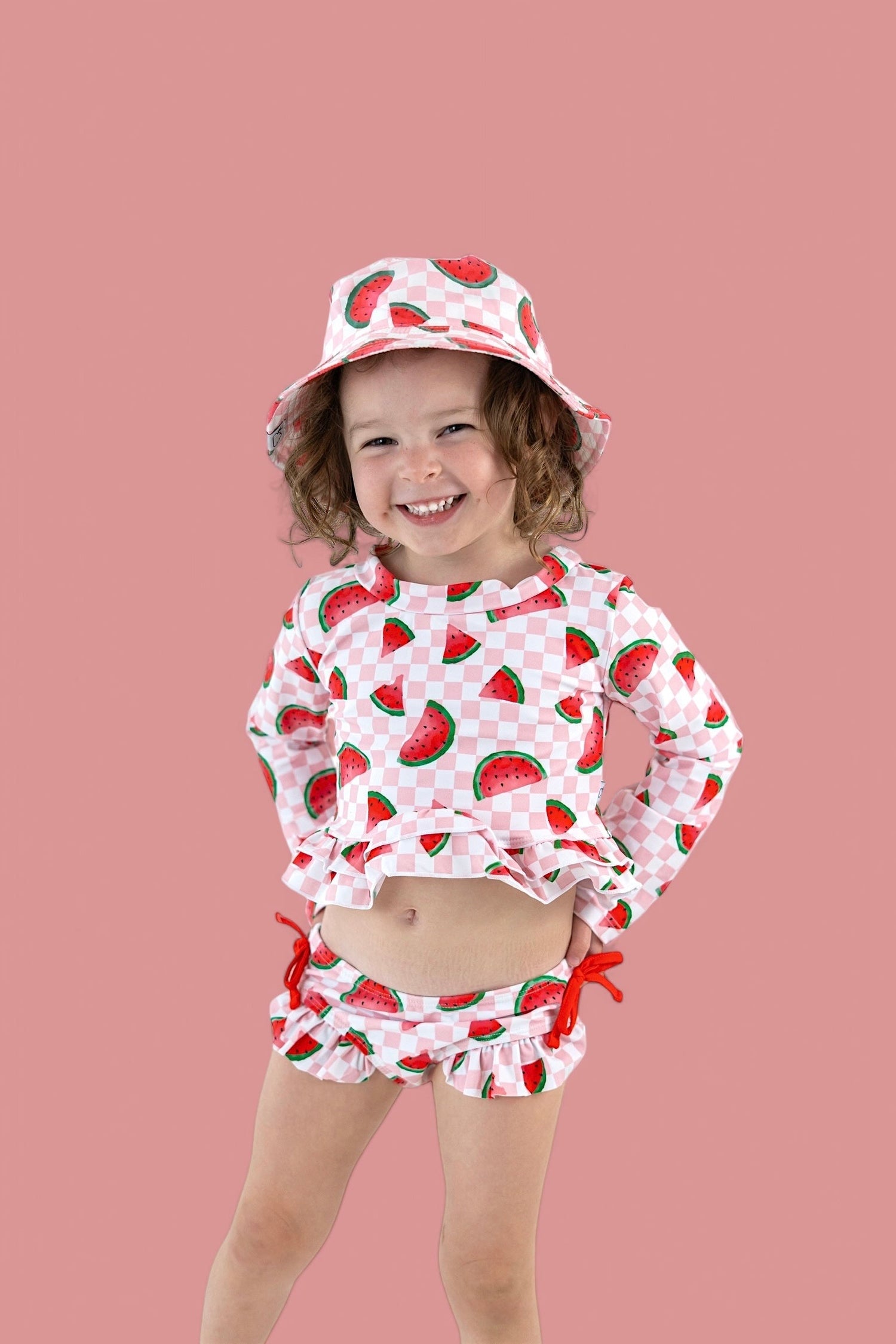 DREAM BIG LITTLE CO ONE IN A MELON DREAM TWO PIECE RASH GUARD RUFFLE SWIM SUITEveretts Place
