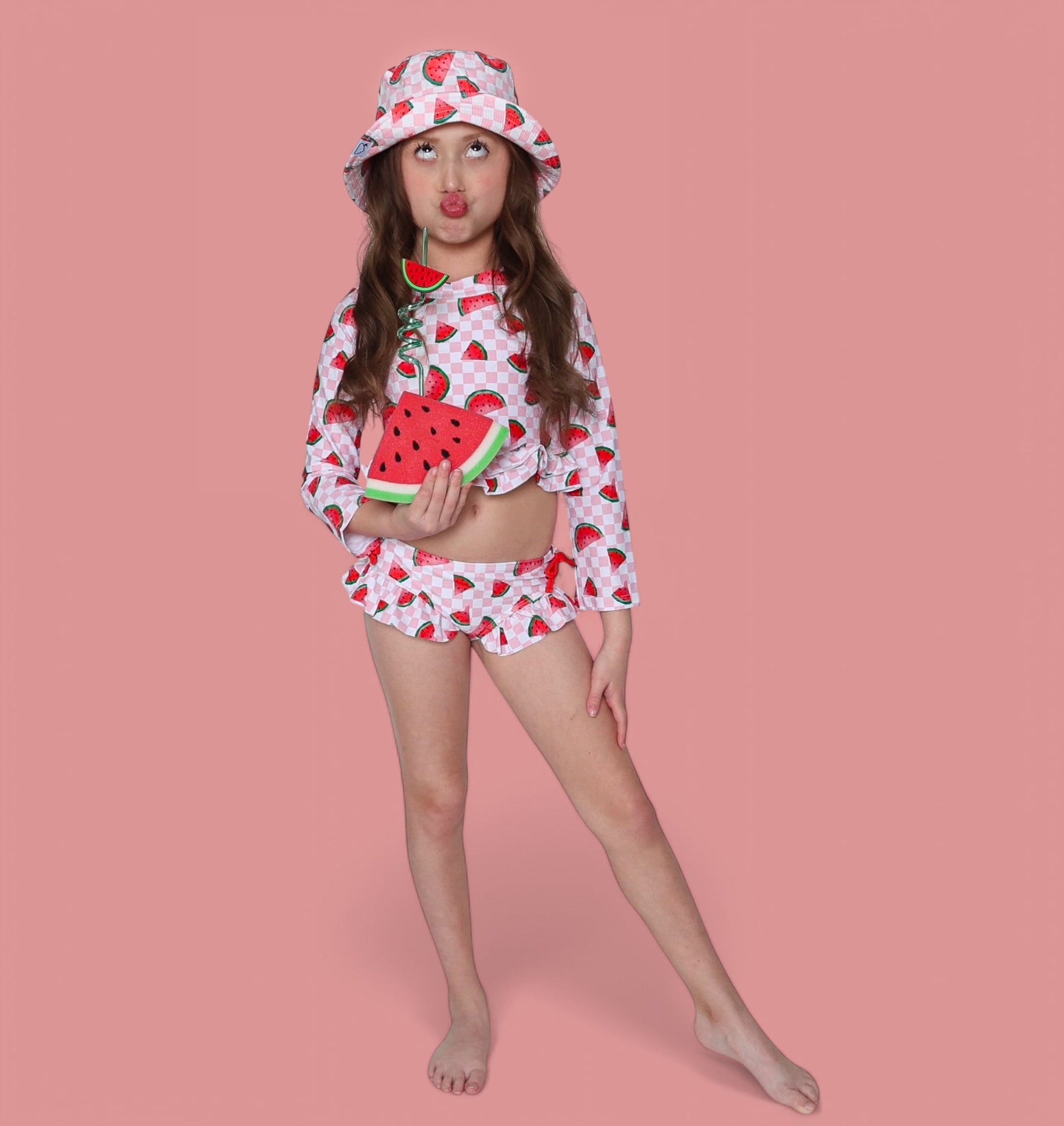 DREAM BIG LITTLE CO ONE IN A MELON DREAM TWO PIECE RASH GUARD RUFFLE SWIM SUITEveretts Place