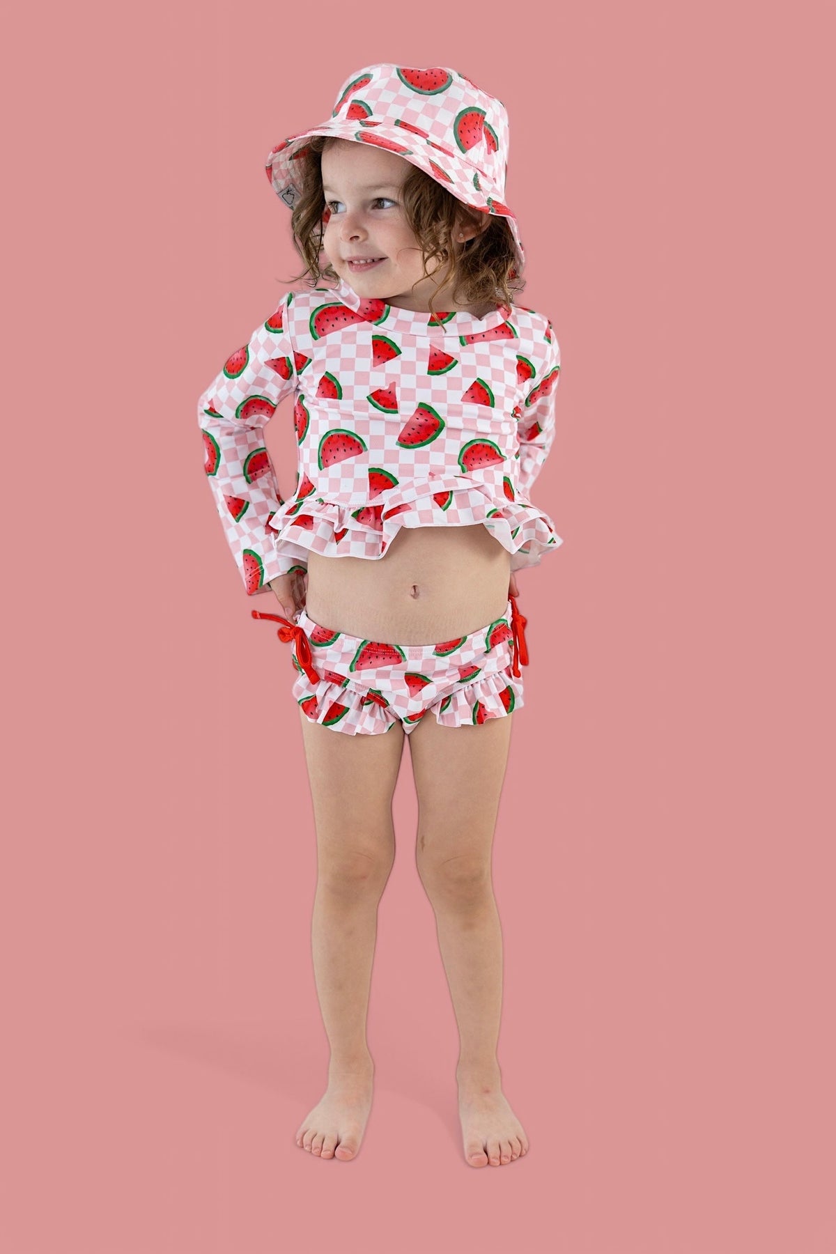 DREAM BIG LITTLE CO ONE IN A MELON DREAM TWO PIECE RASH GUARD RUFFLE SWIM SUITEveretts Place