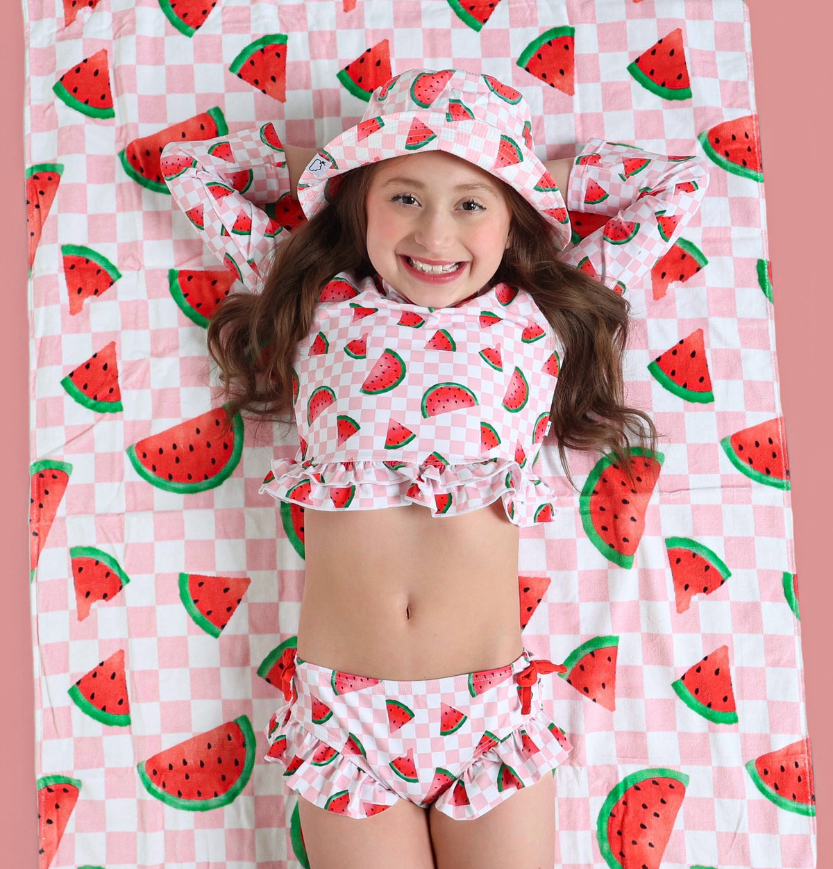 DREAM BIG LITTLE CO ONE IN A MELON DREAM TWO PIECE RASH GUARD RUFFLE SWIM SUITEveretts Place