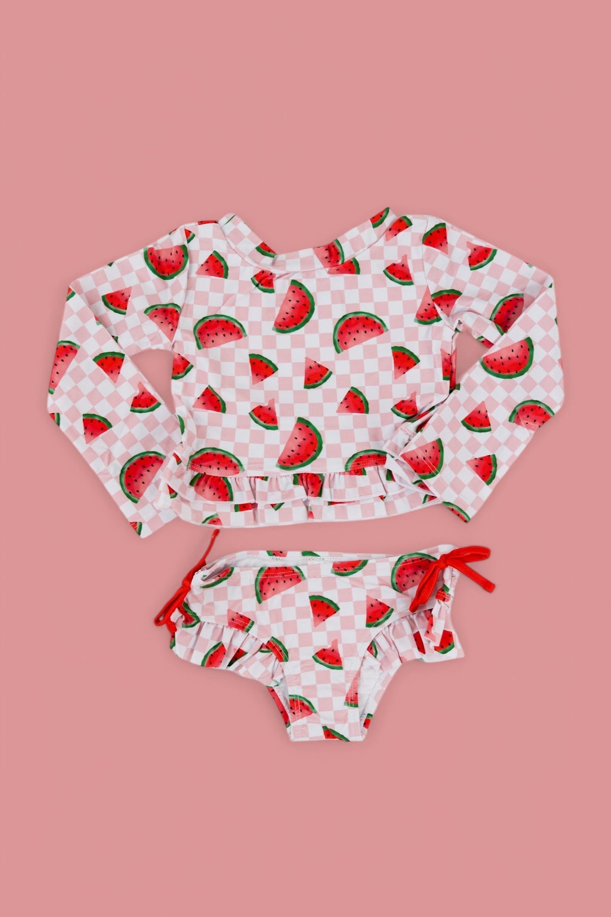 DREAM BIG LITTLE CO ONE IN A MELON DREAM TWO PIECE RASH GUARD RUFFLE SWIM SUITEveretts Place