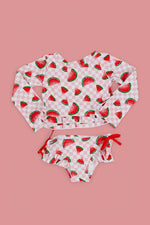 DREAM BIG LITTLE CO ONE IN A MELON DREAM TWO PIECE RASH GUARD RUFFLE SWIM SUITEveretts Place