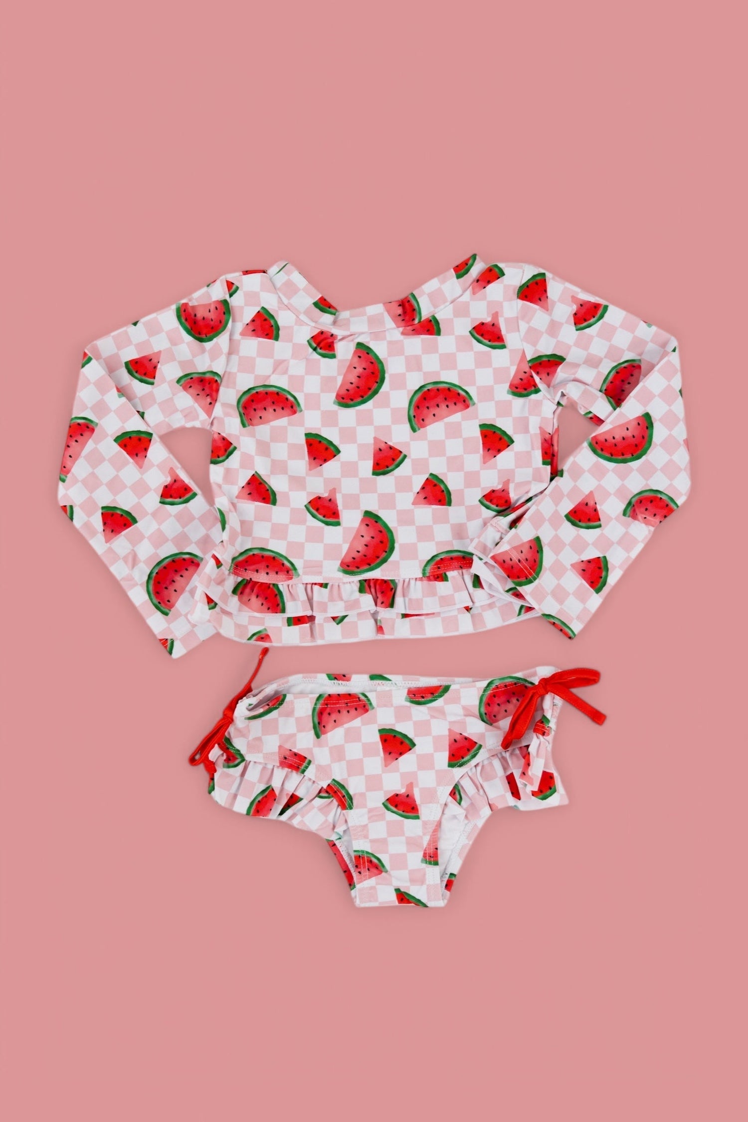 DREAM BIG LITTLE CO ONE IN A MELON DREAM TWO PIECE RASH GUARD RUFFLE SWIM SUITEveretts Place