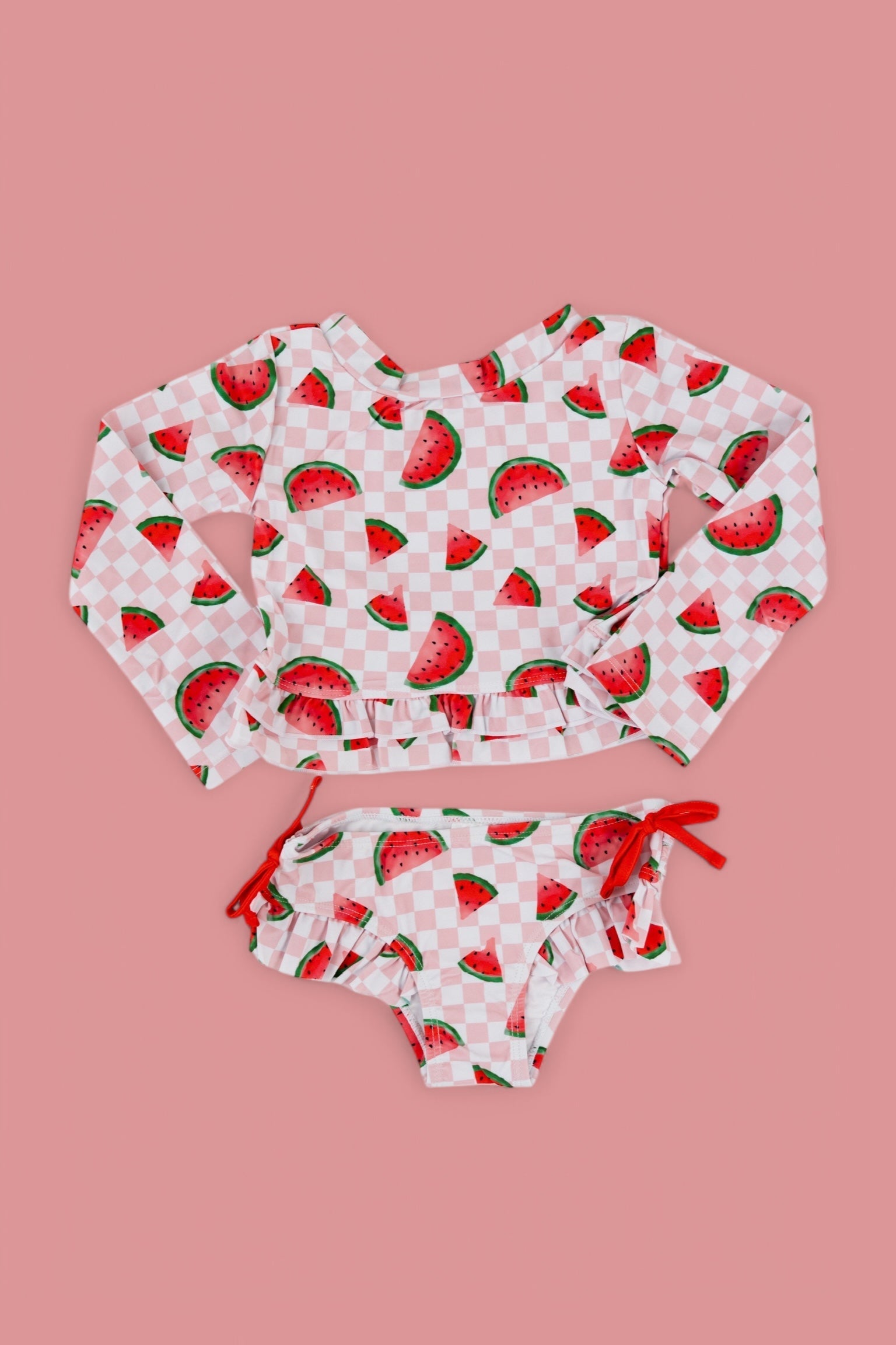 DREAM BIG LITTLE CO ONE IN A MELON DREAM TWO PIECE RASH GUARD RUFFLE SWIM SUITEveretts Place