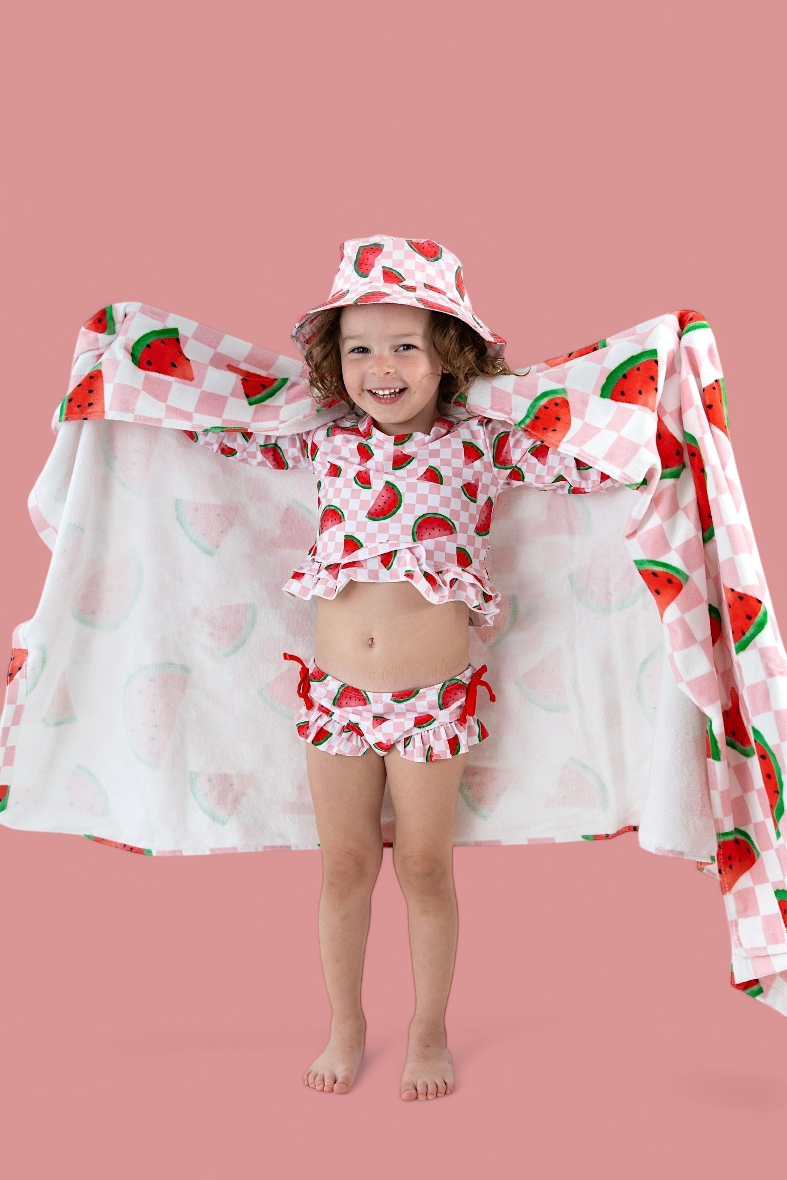DREAM BIG LITTLE CO ONE IN A MELON DREAM TWO PIECE RASH GUARD RUFFLE SWIM SUITEveretts Place