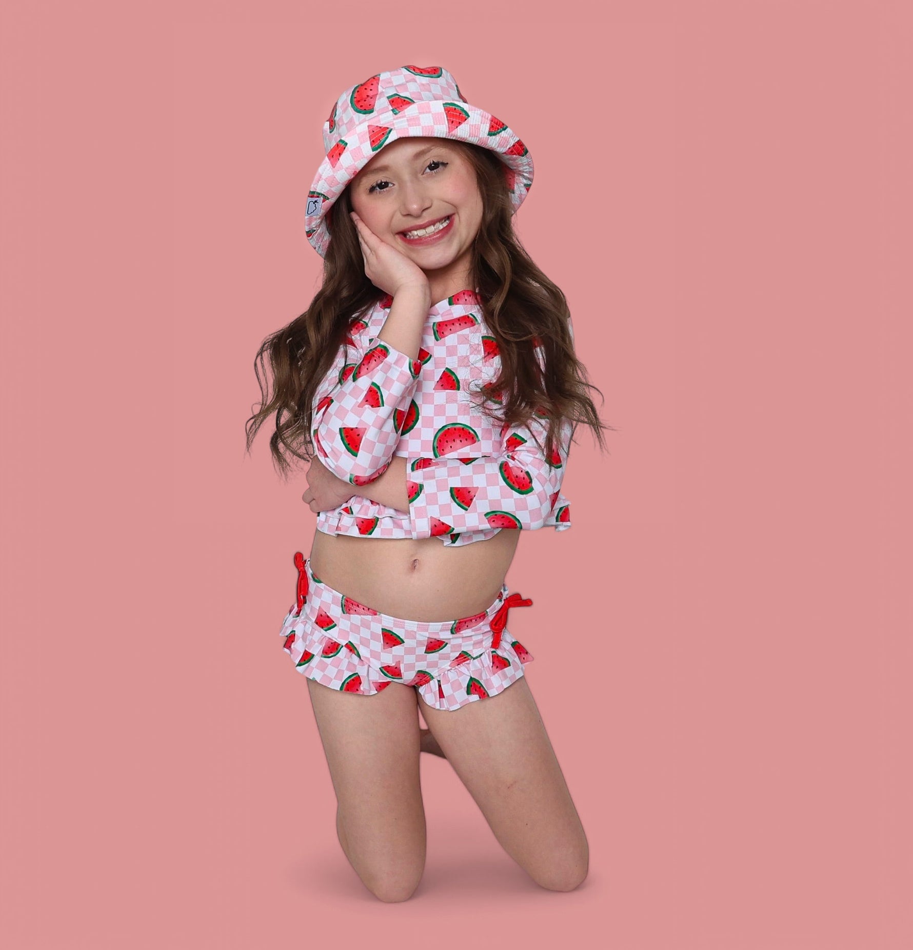 DREAM BIG LITTLE CO ONE IN A MELON DREAM TWO PIECE RASH GUARD RUFFLE SWIM SUITEveretts Place