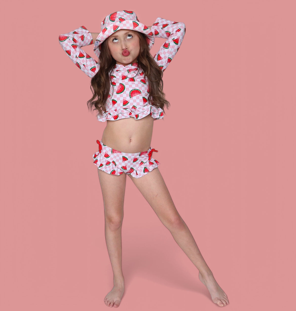DREAM BIG LITTLE CO ONE IN A MELON DREAM TWO PIECE RASH GUARD RUFFLE SWIM SUITEveretts Place