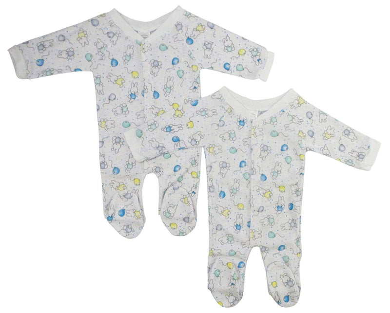 Pack of 2 One Pack Terry Sleep & Play baby long johns with playful prints, closed-toe design, 80% cotton and 20% polyester for comfort and warmth.