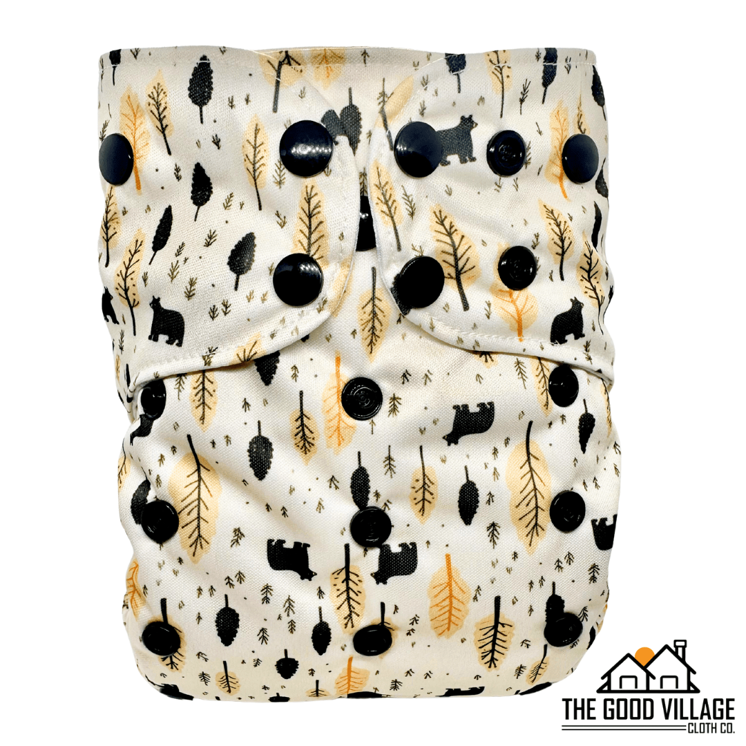 The Good Village Cloth Co. One Size Pocket Diaper | Black Bears - 