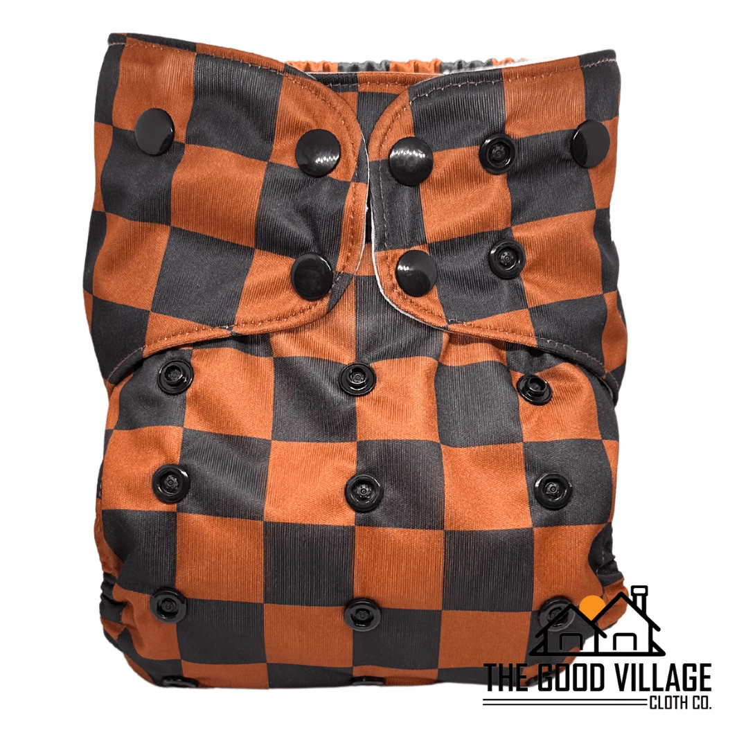 The Good Village Cloth Co. One Size Pocket Diaper | Dusty Checkered - 
