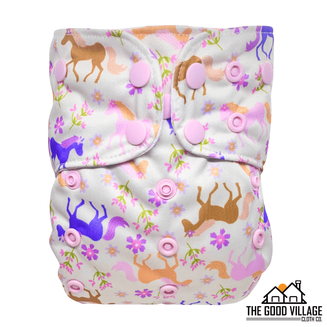 The Good Village Cloth Co. One Size Pocket Diaper | Lavendar Horses - 