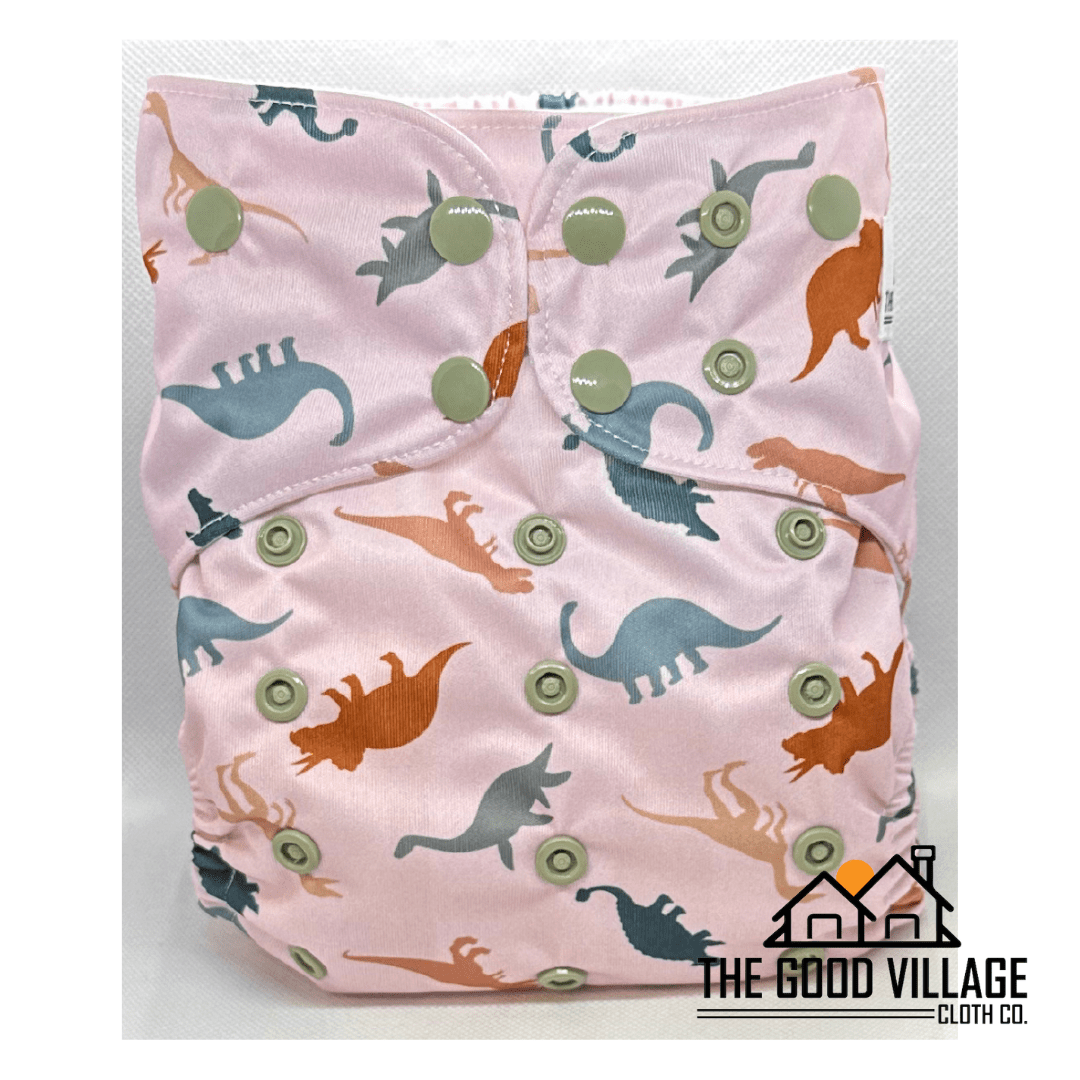 The Good Village Cloth Co. One Size Pocket Diaper | Neutral Dinos - 